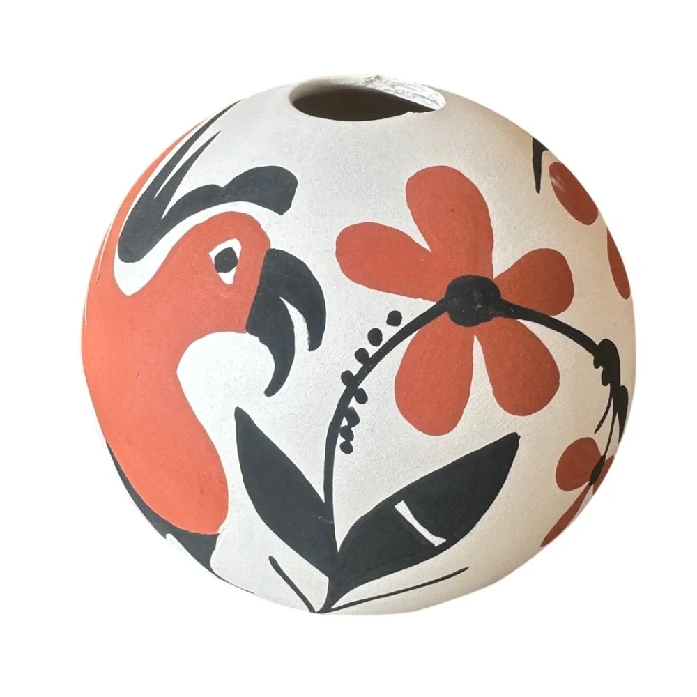 Acoma Pueblo Hand Painted Seed Pot Pottery Bird & Floral Signed Native American